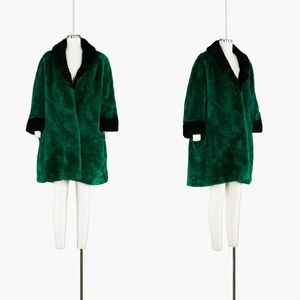 Vintage 1960's Green Black Faux Fur Coat LG XL